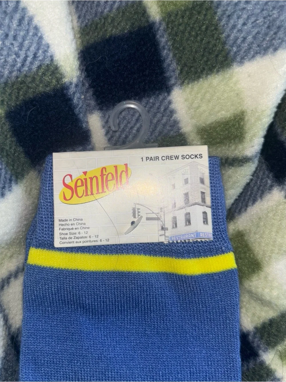 NWT Seinfeld Blue & Yellow Logo Crew Socks